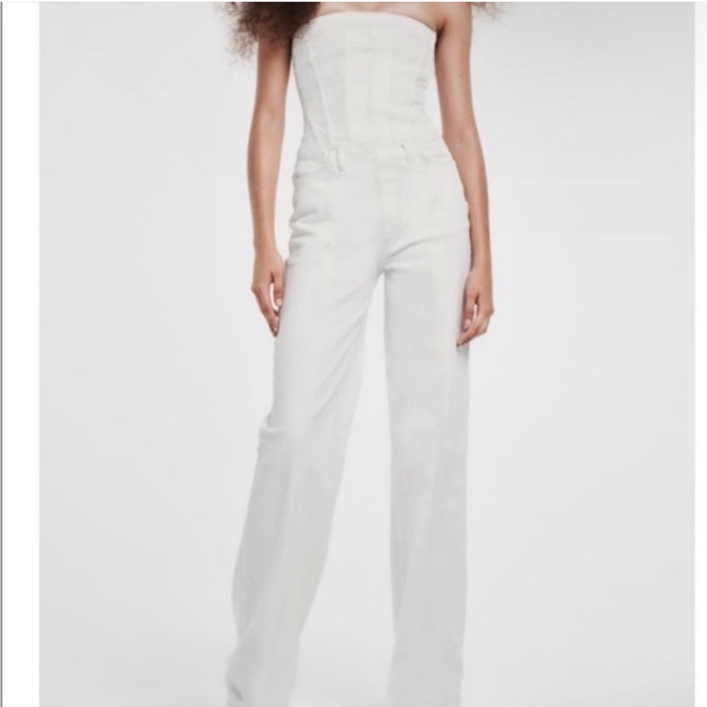 Zara white denim jumpsuit